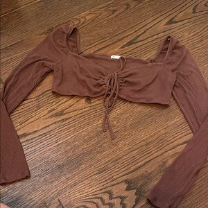Garage Chocolate Brown Long Sleeve Crop Top